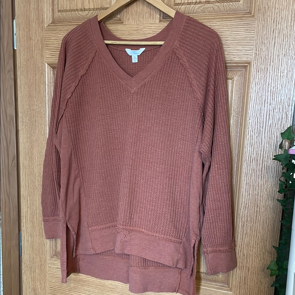 Time and Tru Rust V-Neck Sweater Relaxed Fit